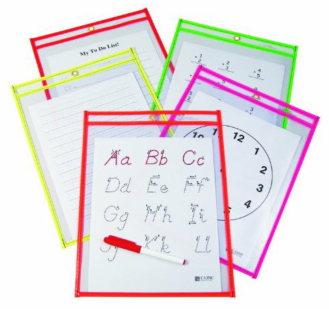 Clear Letter Size Dry-Erase Pockets, Set of 10