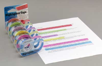 Bold Fluorescent Removable Highlighter Tape, ½″, 6 Colors